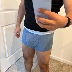 Men's Light Blue Knit Boxer Briefs with Branded Waistband